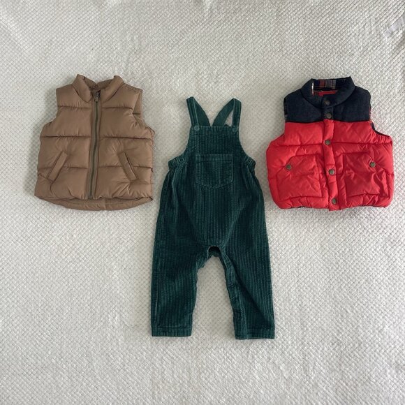 Baby Gap Old Navy Cat & Jack Boys Puffer Vests & Corduroy Overall Lot 12 18 24M - Picture 1 of 16